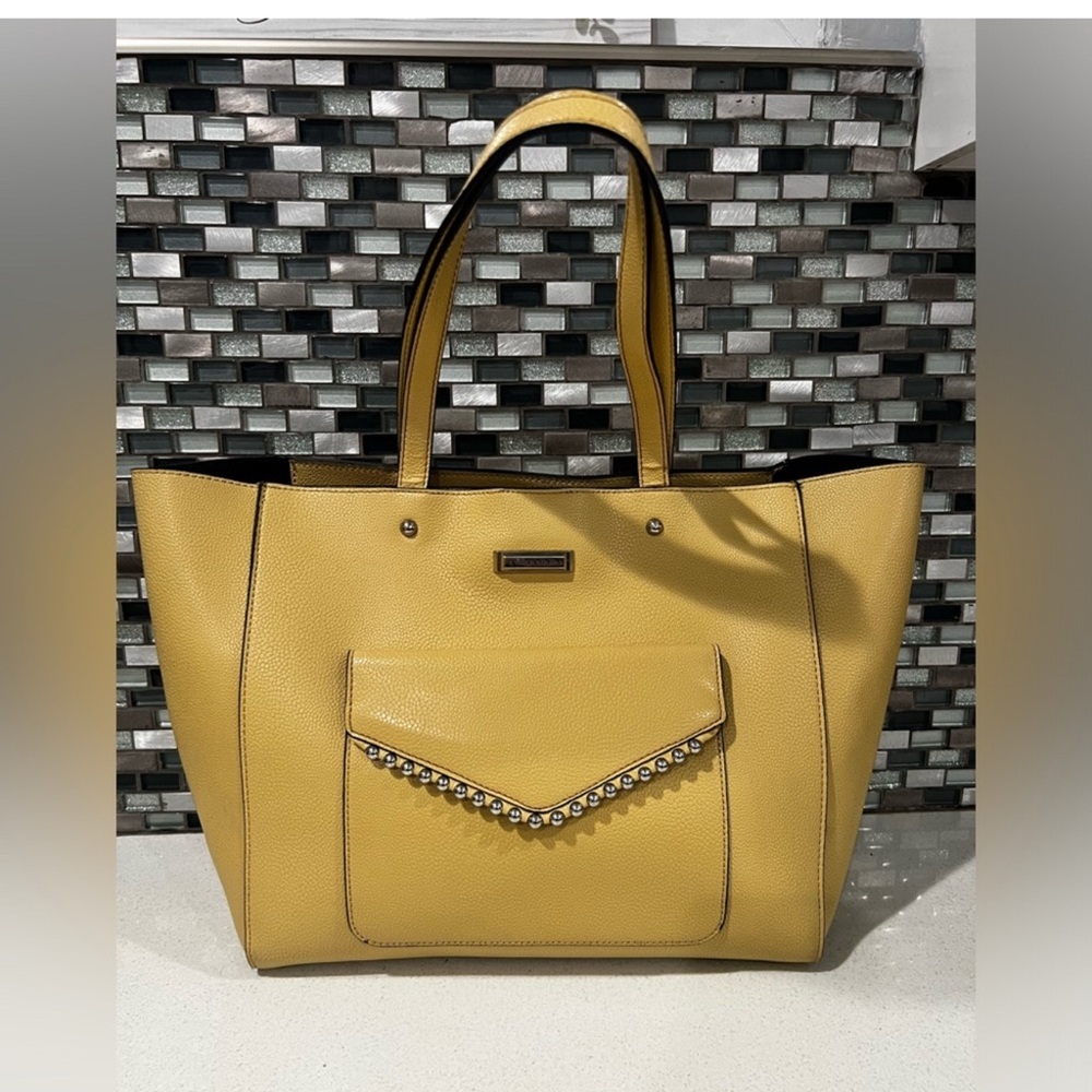Tahari Yellow Tote with Chain Detail and Structured Design - Picture 2 of 11